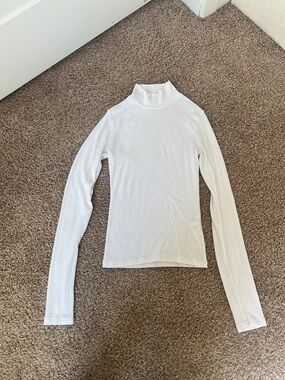 Abercrombie & Fitch Women's White Ribbed Mock Neck Long-Sleeve Top
